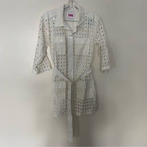 Solid & striped eyelet tunic cover up